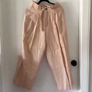 VEUC vintage 1980s Anne Pinkerton linen pant wide leg, pleated paper bag waist
